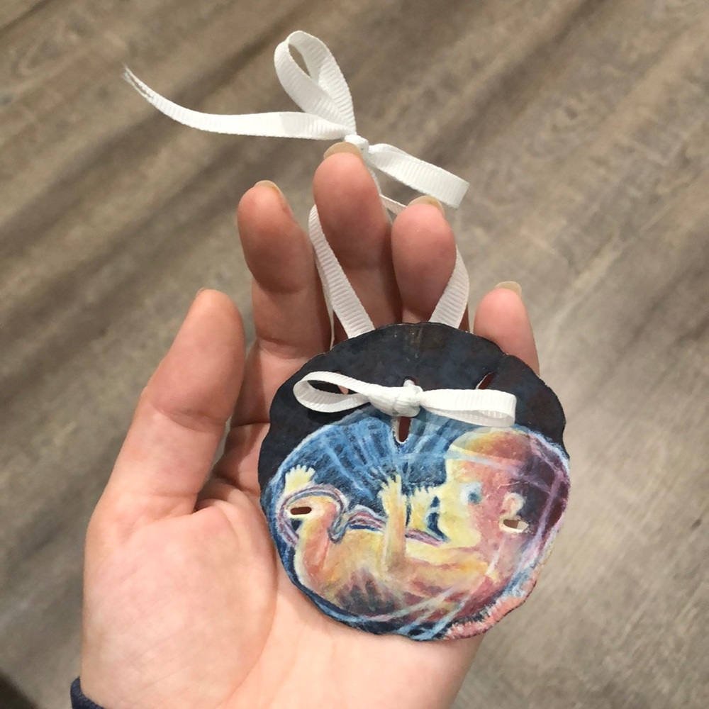 hand drawn sand dollar fetus/unborn baby christmas ornament
